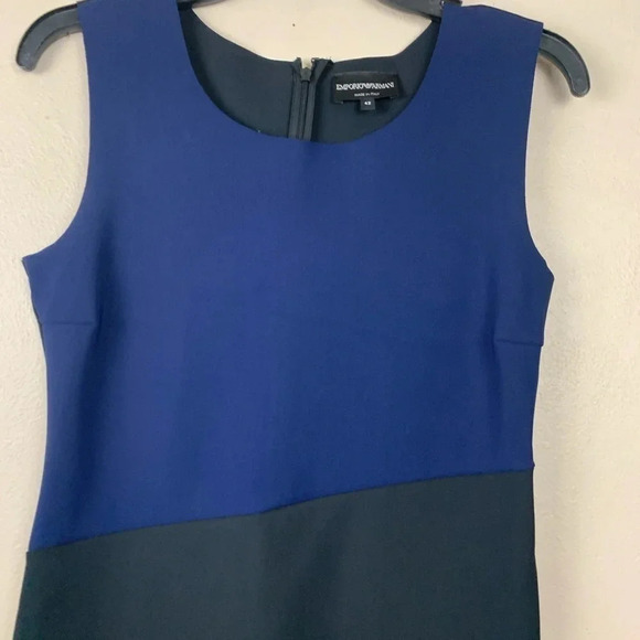 Emporio Armani Dress Black Blue Fitted Career Sleeveless Color block 42 Midi - Picture 3 of 7